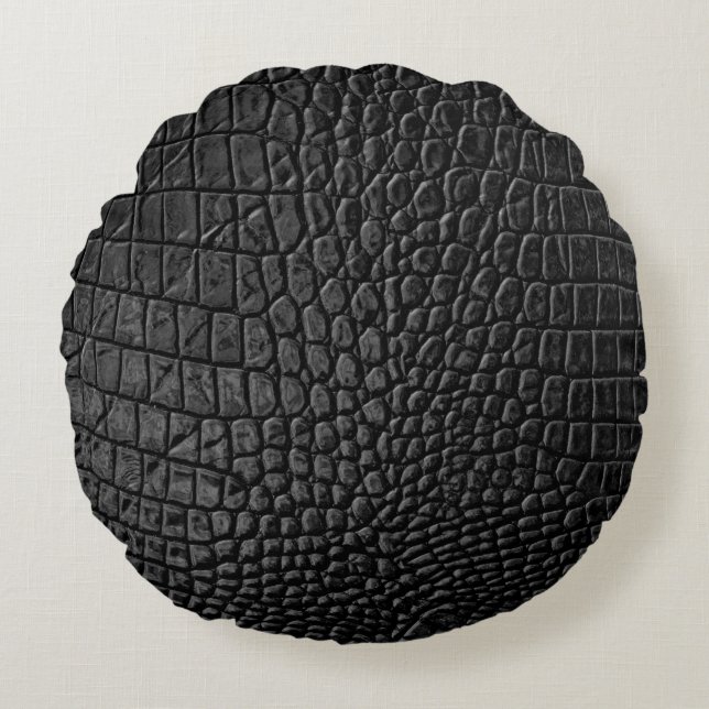 Sleek Black: Leather Texture Elegance Round Cushion (Front)