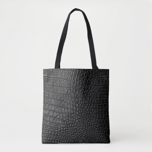 Sleek Black: Leather Texture Elegance Tote Bag (Front)