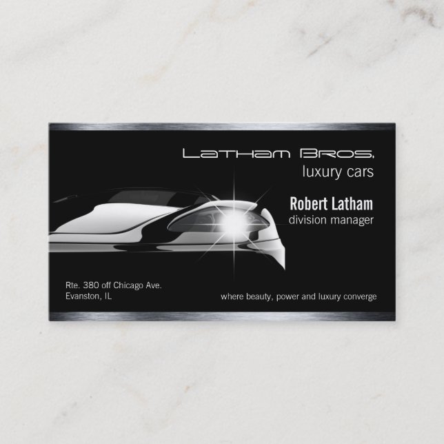 sleek black luxury car business card (Front)