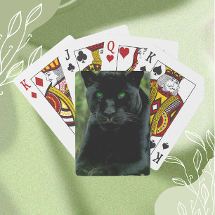 Sleek Black Panther Cat with Green Eyes Playing Cards
