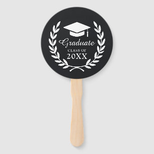 Sleek Black Personalised Graduation Photo Emblem Hand Fan