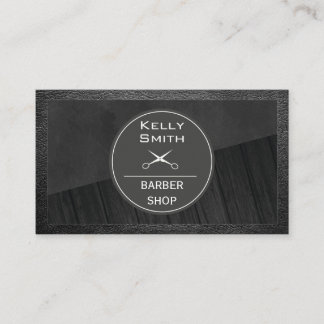 Sleek Black Rich Dark Wood | Leather Frame Business Card