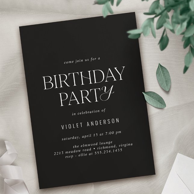 Sleek Black | Simple Modern Any Age Birthday Invitation (Creator Uploaded)