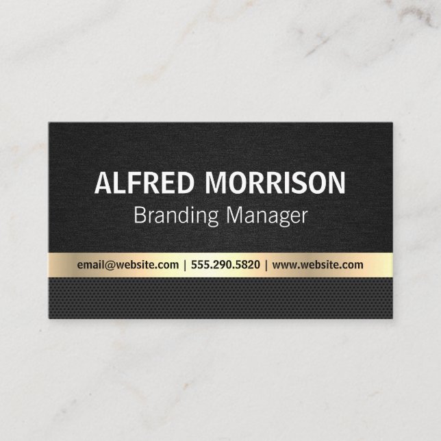 Sleek Black Texture | Gold Metal Business Card (Front)