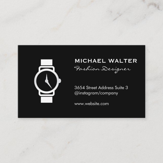 Sleek Black Watch Icon Business Card (Front)