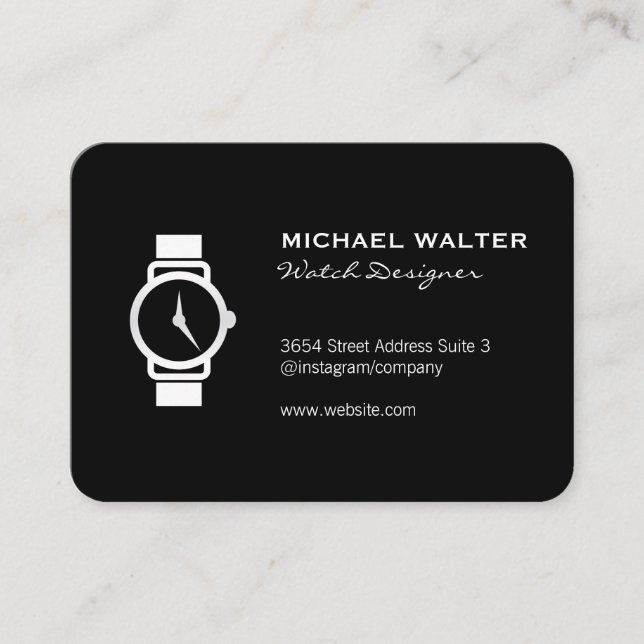 Sleek Black Watch Icon Business Card (Front)