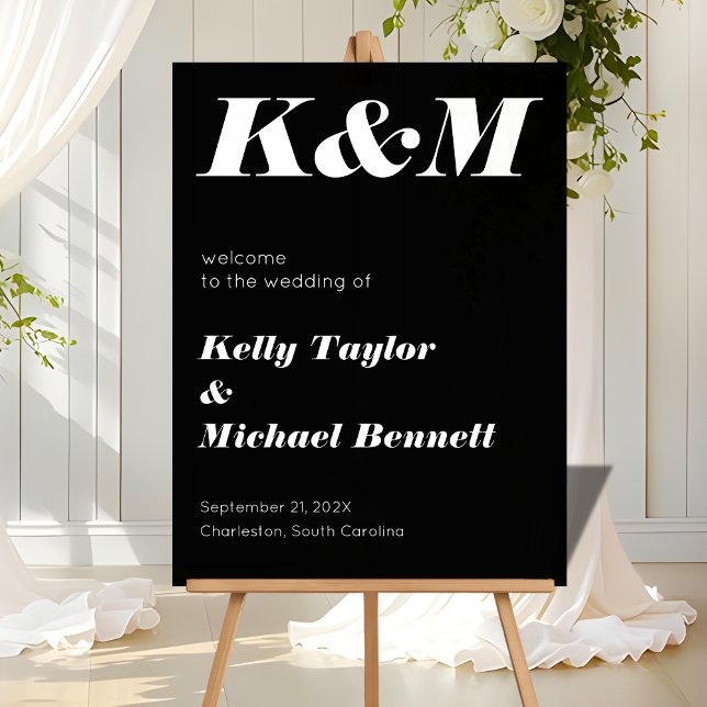 Sleek Black Welcome with Initials Acrylic Sign (Creator Uploaded)