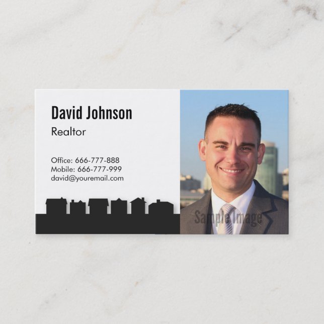 Sleek Black White Real Estate Business Cards (Front)