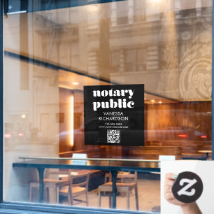 Sleek Black White Retro Notary Public Business QR  Window Cling