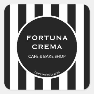 Sleek Black & White Stripe Business Name Brand Square Sticker