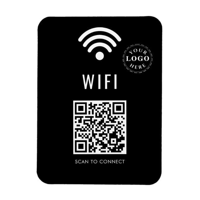 Sleek Black WiFi Magnet with Logo and Easy QR Code (Vertical)
