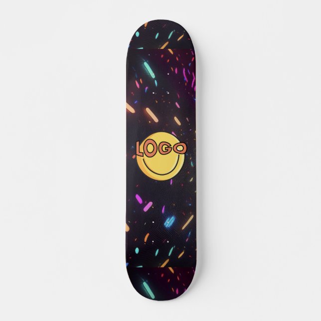 Sleek Black with Neon Sprinkles Rave Party Vibes Skateboard (Front)