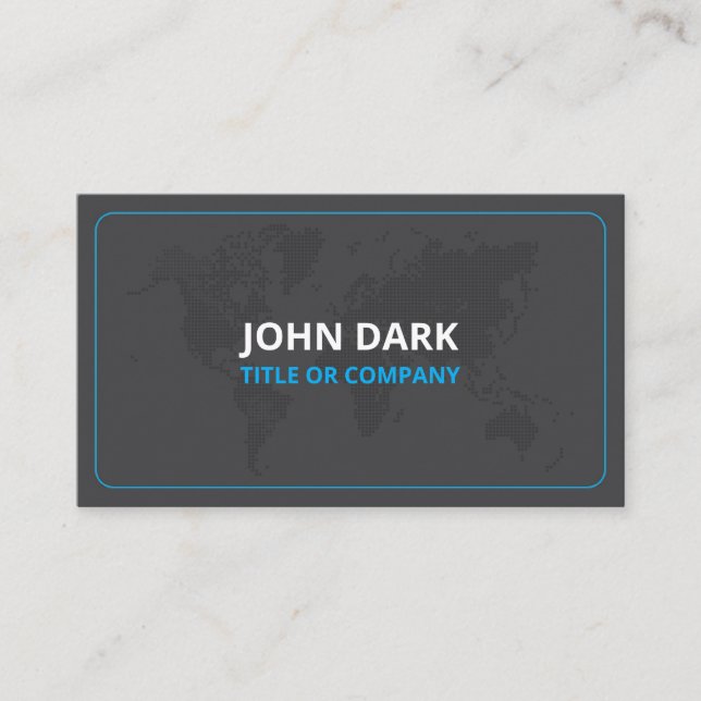 Sleek Black with World Map Business Card (Front)
