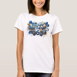Sleek Blue HAPPY BIRTHDAY 6TH Print T-Shirt