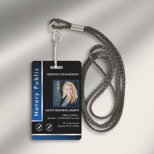 Sleek Blue Silver Notary QR Code Photo I.D. Logo ID Badge