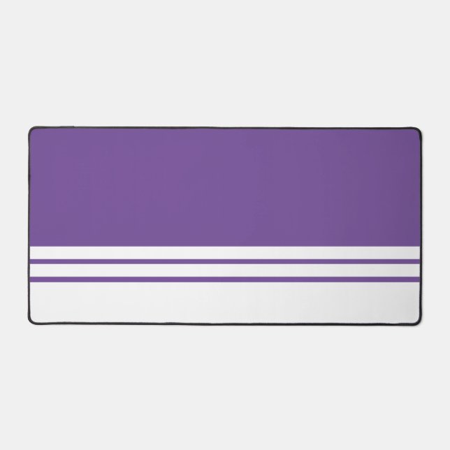 Sleek Bold Purple White Bottom Edge Racing Stripes Desk Mat (Front)