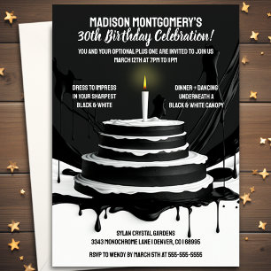 Sleek Cake Black and White Theme Birthday Party Invitation