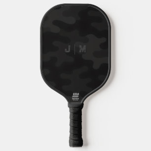 Sleek Camo Deep Black Dark Charcoal Monogram Pickleball Paddle