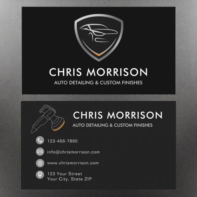 Sleek Car Detailing Shield Logo Professional Business Card (Creator Uploaded)