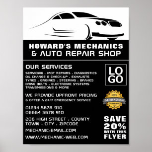 Sleek Car Logo Auto Mechanic & Repairs Advertising Poster