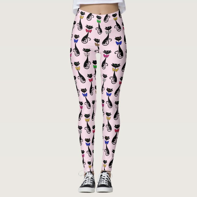 Sleek Cats with Bow Ties Leggings (Front)