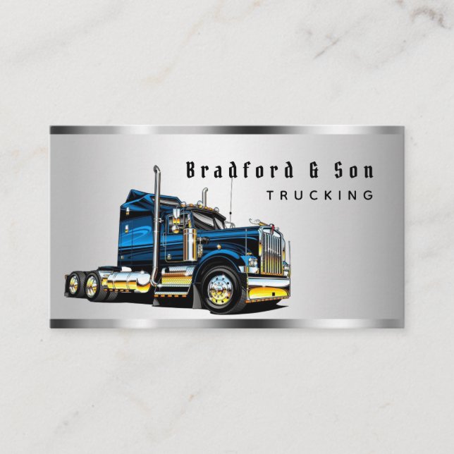 Sleek Chrome Transport Semi Trucking Company Business Card (Front)
