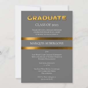 Sleek College Univ Grey Gold Graduation Party Invitation