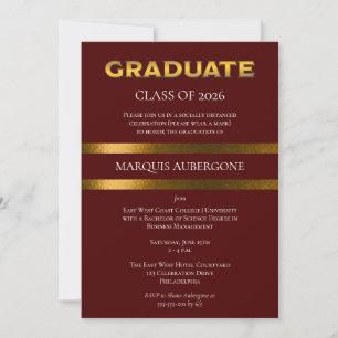Sleek College   Univ Maroon  Gold Graduation Party Invitation