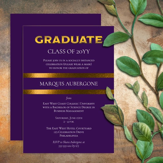 Sleek College | Univ Purple| Gold Graduation Party Invitation (Creator Uploaded)