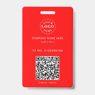 Sleek Custom Red ID Badge – Logo & Scannable QR