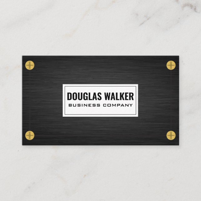 Sleek Dark Metal | Gold Metallic Screws Business Card (Front)