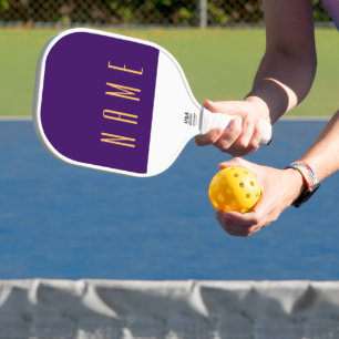 Sleek Dark Purple Three Quarter Text White Accent Pickleball Paddle
