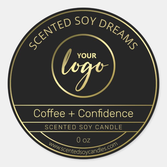 Sleek Elegant Black And Gold Soy Candle Labels (Front)