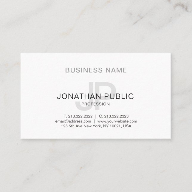 Sleek Elegant Design Monogram Plain Trendy Business Card (Front)