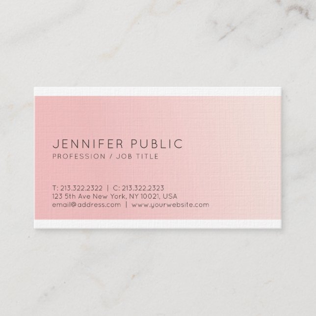 Sleek Elegant Design Trendy Pink Plain Luxury Business Card (Front)