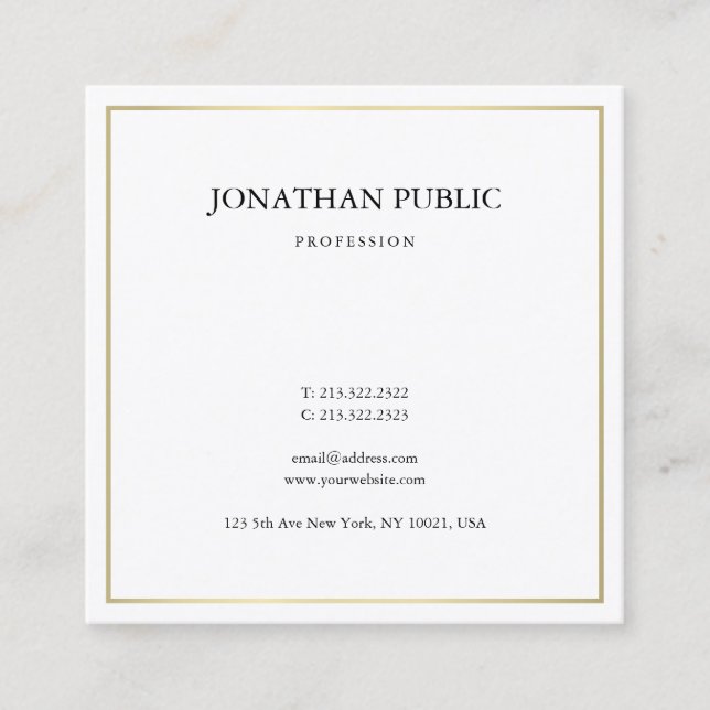 Sleek Elegant Plain Gold Look Professional Modern Square Business Card (Front)