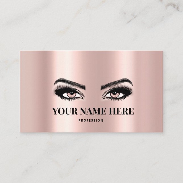 Sleek Faux foil eyelash extensions Rosegold Appointment Card (Front)