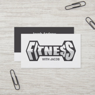 Sleek Fitness Dumbbell Typography Fitness Trainer Business Card