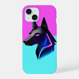 Sleek Futuristic Dog Silhouette — Neon Blue & Pink iPhone 15 Case