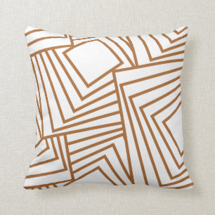 Sleek geometric pattern white with copper accent cushion