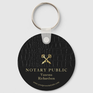 Sleek Glossy Black Crocodile Gold Icon Notary  Key Ring