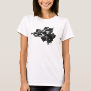 Sleek Gold Abstract Cubes Artistic Motif T-Shirt