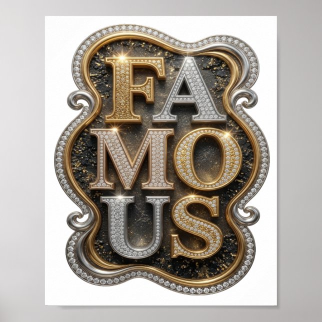 Sleek Gold FAMOUS 3D Text Art Poster (Front)