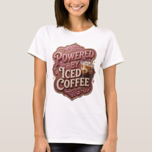 Sleek Gold POWERED BY ICED COFFEE Artistic Motif T-Shirt
