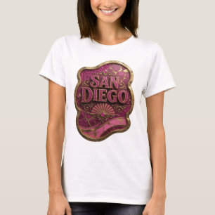 Sleek Gold SAN DIEGO Artistic Motif T-Shirt
