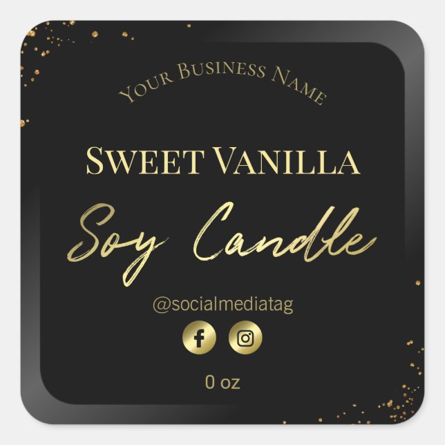Sleek Gold Text Paint Drops Soy Candle Label (Front)
