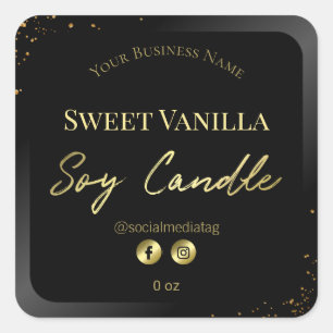 Sleek Gold Text Paint Drops Soy Candle Label
