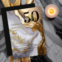 Sleek Gold | White Marble Modern 50 Birthday Party