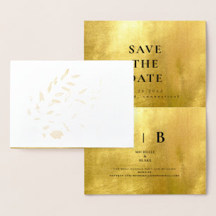 Sleek Gold  & White Monogram Save the Date Foil Fo Foil Card