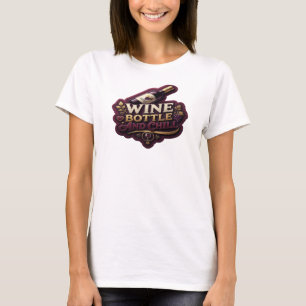 Sleek Gold WINE BOTTLE AND CHILL Artistic Motif T-Shirt
